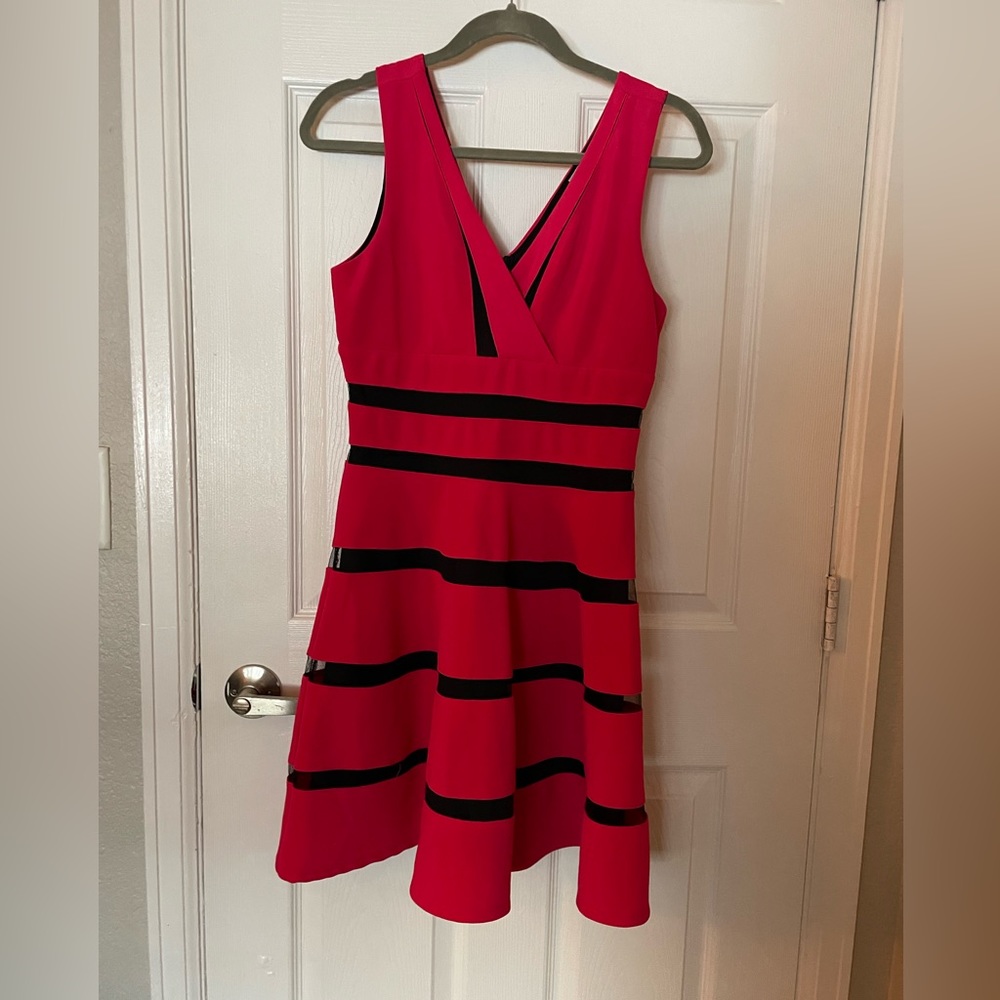 Hot pink with black mesh party dress